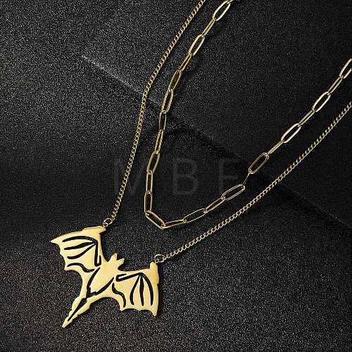 2Pcs 2 Style 304 Stainless Steel Bat Pendant Necklaces Set NJEW-E092-01G-1