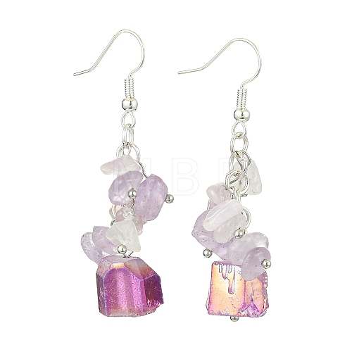 Natural Rose Quartz Chip & Natural Quartz Dangle Earrings for Women EJEW-TA00560-04-1