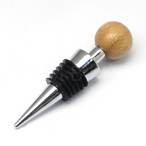 Round Zinc Alloy Wine Bottle Stoppers with Wooden Beads AJEW-R047-04-1