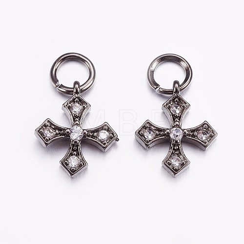 Brass Micro Pave Cubic Zirconia Tiny Cross Charms ZIRC-G128-04B-1