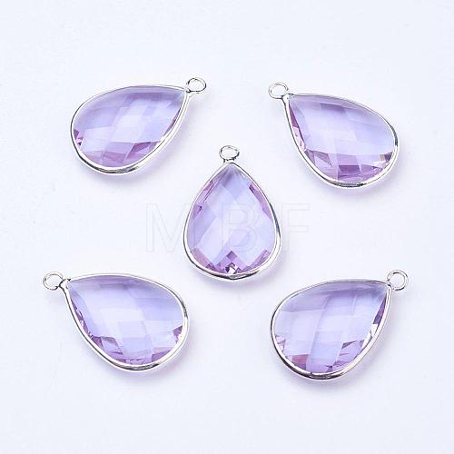 Silver Color Plated Brass Glass Teardrop Pendants GLAA-M006-A-14S-1