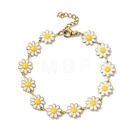 Enamel Flower Link Chain Bracelet BJEW-C023-03G-1