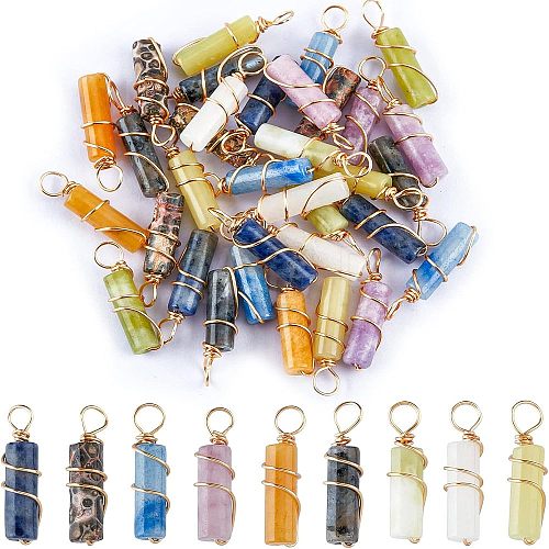 36Pcs 9 Styles Natural Mixed Stone Pendants FIND-FH0005-08-1