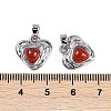 Brass Pave Natural Carnelian(Dyed & Heated) Heart Charms KK-U043-51P-01-3