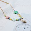 Ceramics Starfish Fish & Resin Shell Shape Pendant Adjustable Cotton Cord Necklaces for Women NJEW-Z100-01B-G-1