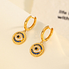 Retro Style Flat Round with Evil Eye S925 Sterling Silver Clear Cubic Zirconia Hoop Earrings LX8023-1-1