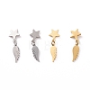 304 Stainless Steel Wing with Star Dangle Stud Earrings for Women EJEW-G328-12-1