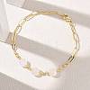 Natural White Agate Faceted Flat Round Beaded Brass Paperclip Chain Bracelets GG-CBA37F5-02G-03-2