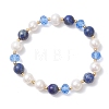 Natural Lapis Lazuli & Cultured Freshwater Pearl Beads Stretch Bracelets BJEW-JB12856-01-2