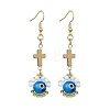 Handmade Seed Evil Eye & Cross Dangle Earrings EJEW-MZ00227-01-1