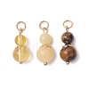 3Pcs 3 Styles Synthetic Citrine & Natural Topaz Jade & Yellow Jade Round Beaded Pendants PALLOY-JF04701-03-1