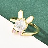 Bunny & Bowknot Brass Micro Pave Cubic Zirconia Cuff Rings for Women RJEW-A088-10G-04-1