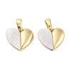 Brass Pave Natural Shell Peach Heart Charms KK-C051-21G-1