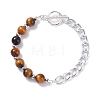 Natural Mixed Stone Round Beaded Bracelets Set with Curb Chain for Men Women BJEW-TA00048-13