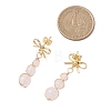 Natural Rose Quartz Bowknot with Round Dangle Stud Earrings EJEW-JE06780-01-3