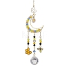 Glass Beads Wire Wrapped Brass Moon Hanging Ornaments HJEW-TA00214-1