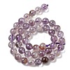 Natural Round Purple Lodolite Quartz/Purple Phantom Quartz Beads Strands G-R011-A01-02-3