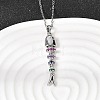 201 Stainless Steel Pave Colorful Cubic Zirconia Fish Bone Pendant Necklaces for Women NJEW-C111-02B-P-1
