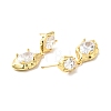 Clear Cubic Zirconia Double Leaf Dangle Stud Earrings EJEW-G312-10G-4