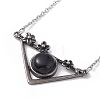 Natural Obsidian Triangle with Flower Pendant Necklace NJEW-P274-01AS-03-3