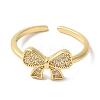 Bowknot Brass Micro Pave Clear Cubic Zirconia Open Cuff Rings for Women RJEW-C098-09G-2