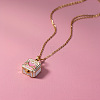 Mother's Day Brass Enamel Pink Heart Mom Openable Square Locket Pendant Necklaces for Women WGB75E5-01-2
