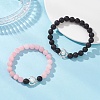 2Pcs Natural Round Pink Mashan Jade & Lava Rock Beads Stretch Bracelets BJEW-JB12879-1