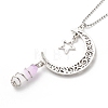 Natural Purple White Jade Bullet with Alloy Moon and Star Pendant Necklace NJEW-JN03912-02-5