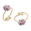 Adjustable 304 Stainless Steel with Natural Mixed Stone Cuff Open Rings RJEW-P187-01G-08-6