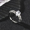 Brass Pave Clear Single Cubic Zirconia Cuff Open Rings RJEW-H268-01P-1
