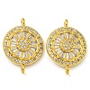 Rack Plating Brass Pave Cubic Zirconia Wheel Connector Charms KK-Z063-28G-01-1