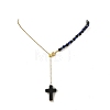 Natural Lava Rock & Evil Eye Lampwork 304 Stainless Steel Cable Chain Lariat Necklaces for Women NJEW-JN06651-2