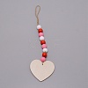 Valentine's Day Theme Schima Wood Beads & Hemp Rope Pendants Decorations HJEW-TAC0012-14-2