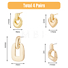 FIBLOOM 4 Pairs 4 Style Brass & Alloy Geometry Dangle Stud Earrings for Women EJEW-FI0002-68-2