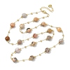 Natural Crazy Agate Faceted Flat Round Beaded Chain Necklaces with Matte Brass Beads GG-CBA37F5-01G-09-4