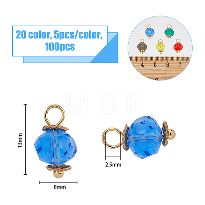 100Pcs 20 Colors Electroplate Transparent Glass Charms PALLOY-AB00140-1