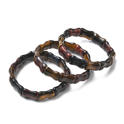 Bamboo Natural Tiger Eye Beads Stretch Bracelets for Women Men BJEW-K304-01I-1