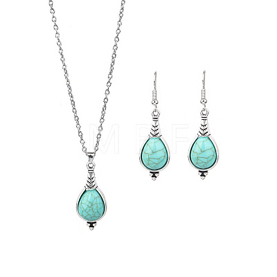 Synthetic Turquoise Pendant Necklaces & Dangle Earrings Sets WGE96E9-04-1