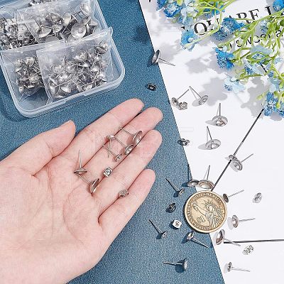 Unicraftale 150Pcs 3 Style 304 Stainless Steel Stud Earring Findings DIY-UN0003-16-1