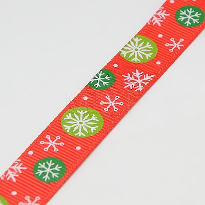 Christmas Snowflake Printed Grosgrain Ribbon for Christmas Gift Package SRIB-D010-25mm-02-1