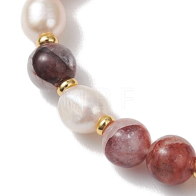 Natural Red Ferruginous Quartz & Cultured Freshwater Pearl Beads Stretch Bracelets for Women BJEW-JB13258-1