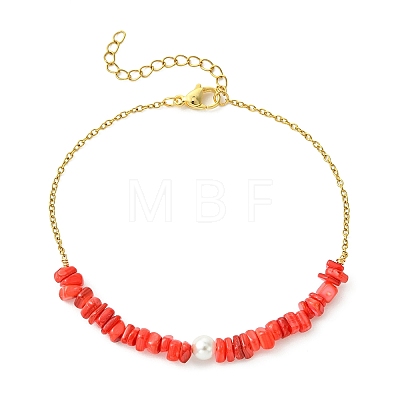 Natural Dyed Freshwater Shell Nuggets Beaded 304 Stainless Steel Cable Chain Anklets for Women AJEW-AN00827-1