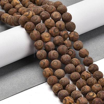 Natural Tibetan 3-Eye dZi Agate Beads Strands G-B079-C01-02-1