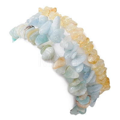 3Pcs 3 Styles Natural Citrine & Flower Amazonite & Aquamarine Aventurine Chips Stretch Bracelets Sets BJEW-JB11076-05-1