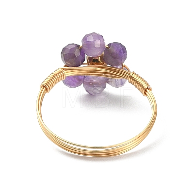 4Pcs 4 Style Natural Mixed Gemstone Beaded Flower Finger Rings Set RJEW-TA00074-1