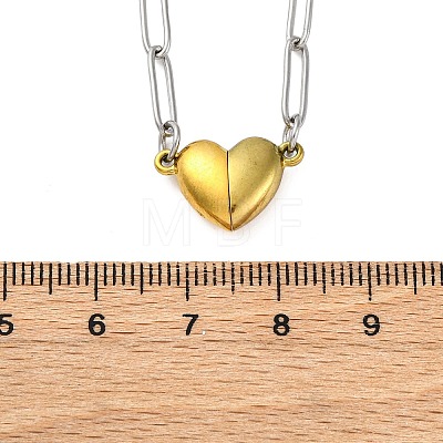 304 Stainless Steel Double-Sided Magnetic Heart Pendant Paperclip Chain Necklaces NJEW-U028-02G-1