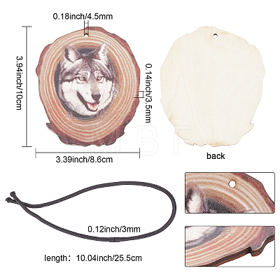 CREATCABIN 1 Set Flat Round & 3D Wolf Pattern Wooden Pendant Decorations HJEW-CN0001-17-1