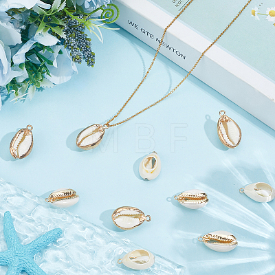 20Pcs 2 Colors Electroplated Natural Cowrie Shell Pendants SSHEL-BBC0001-05-1