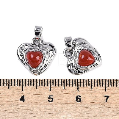 Brass Pave Natural Carnelian(Dyed & Heated) Heart Charms KK-U043-51P-01-1