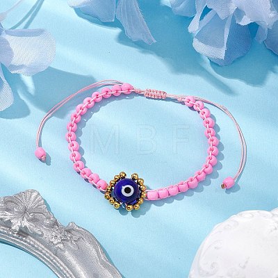 Handmade Lampwork Evil Eye & Glass Seed Beads Braided Bead Bracelets BJEW-MZ00090-05-1